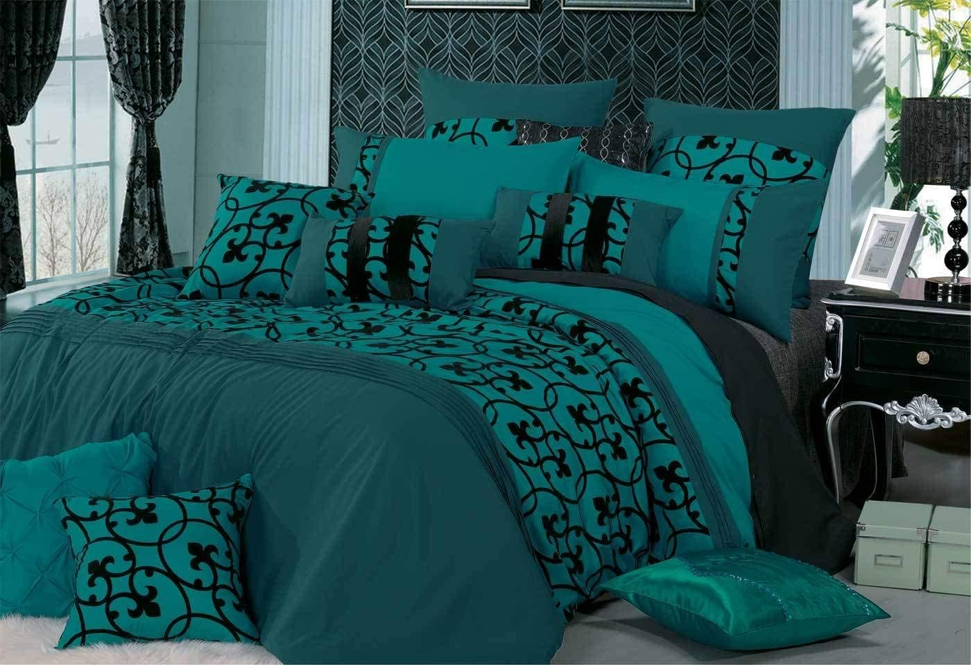 Double Size Teal Green Quilt Cover Set, Super Soft 3Pcs Pintucking Doona Cover Set (Double Size) image number 3