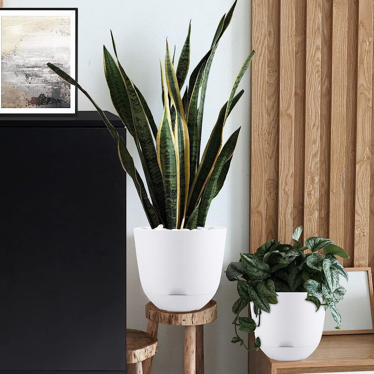 2 Pieces of 20Cm Self Watering Planters High Drainage with Deep Saucer Reservoir,For Indoor & Outdoor Garden Flowers Plant Pot (Green) image number 1