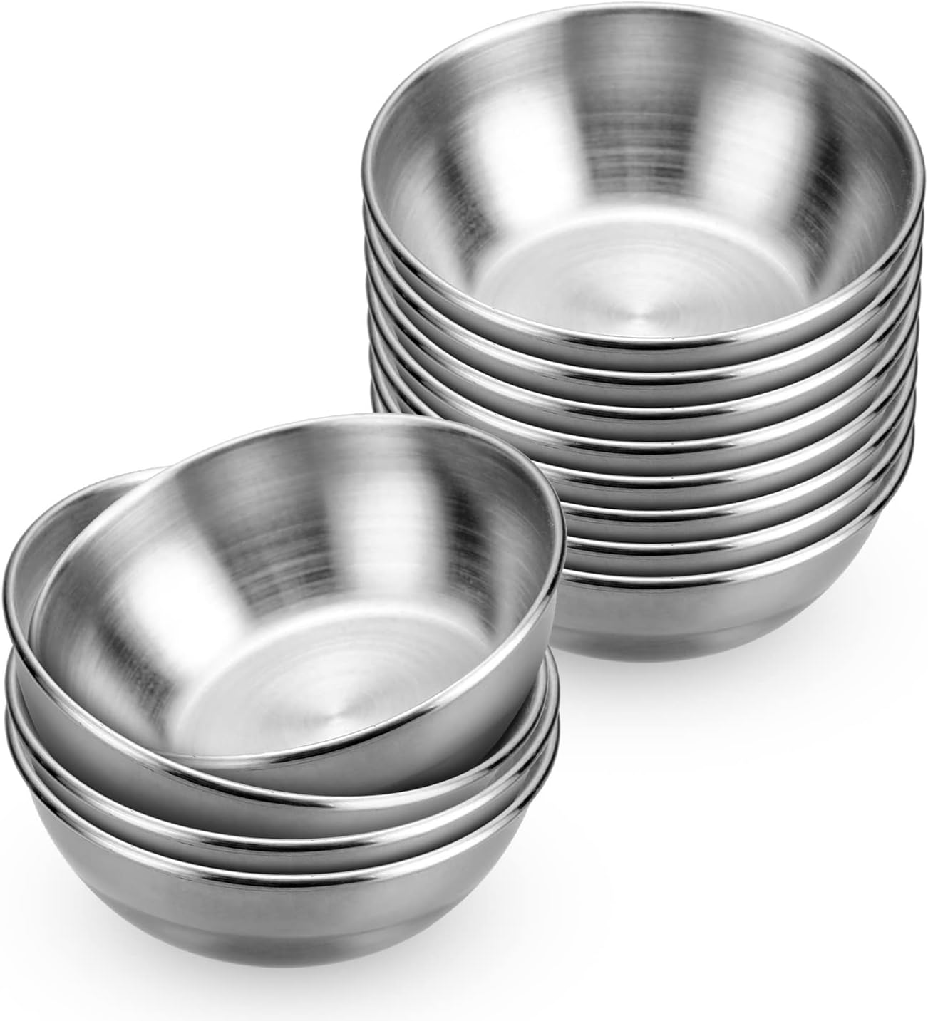 12Pcs Sauce Dishes 3.2 Inch Stainless Steel round Seasoning Dishes Bowls Condiment Cups Sushi Dipping Small Dish Bowl Saucers Mini Appetizer Plates Silver Color