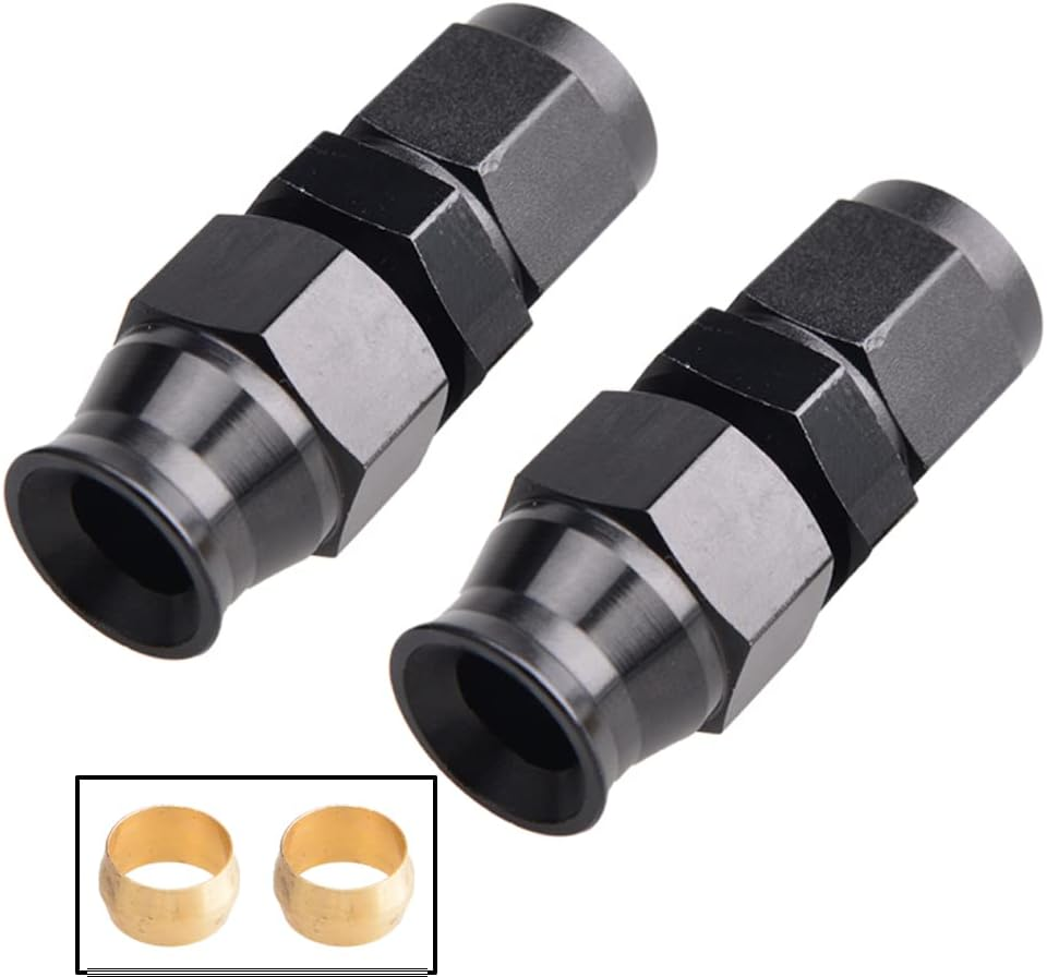 6AN Female Flare to 3/8" Fuel Hardline Tube Fitting Adapter Aluminum Black 2Pcs image number 1