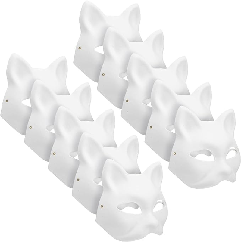 10PCS Cat Mask DIY White Cat Painted Masks Half Blank Animal Cosplay Dress up Mask Masquerade Cat Masks Halloween Mask Costume for Masquerade Prop,Party,Cosplay image number 3