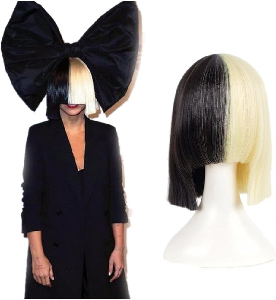 Phocas Hair Half Blonde and Black 2 Tone Hair Short Straight Cosplay Wig for Women