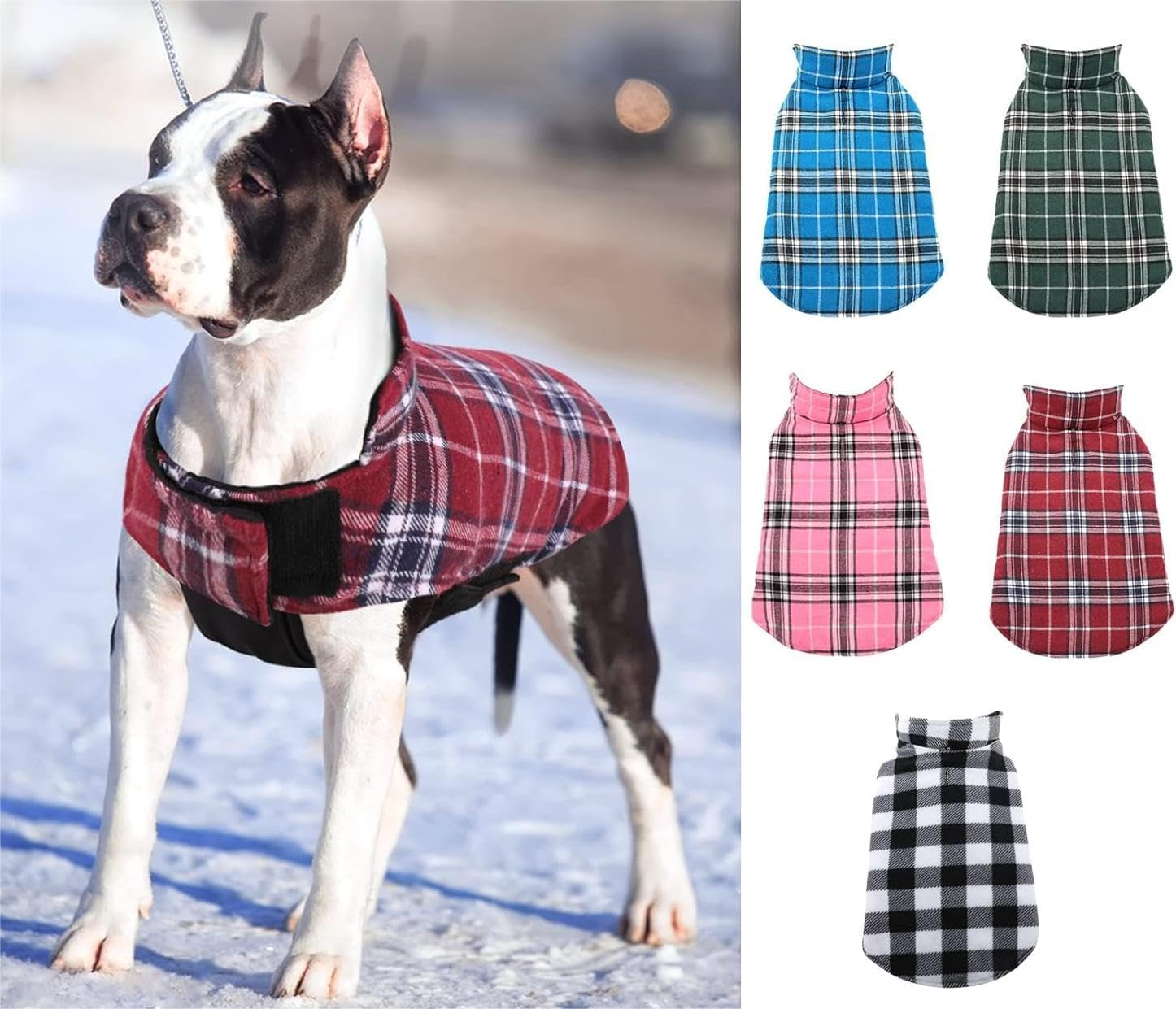Dog Jackets for Winter Windproof Waterproof Reversible Dog Coat for Cold Weather Plaid Warm Dog Vest for Small Medium Large Dogs (Red Checkered, XL) image number 1