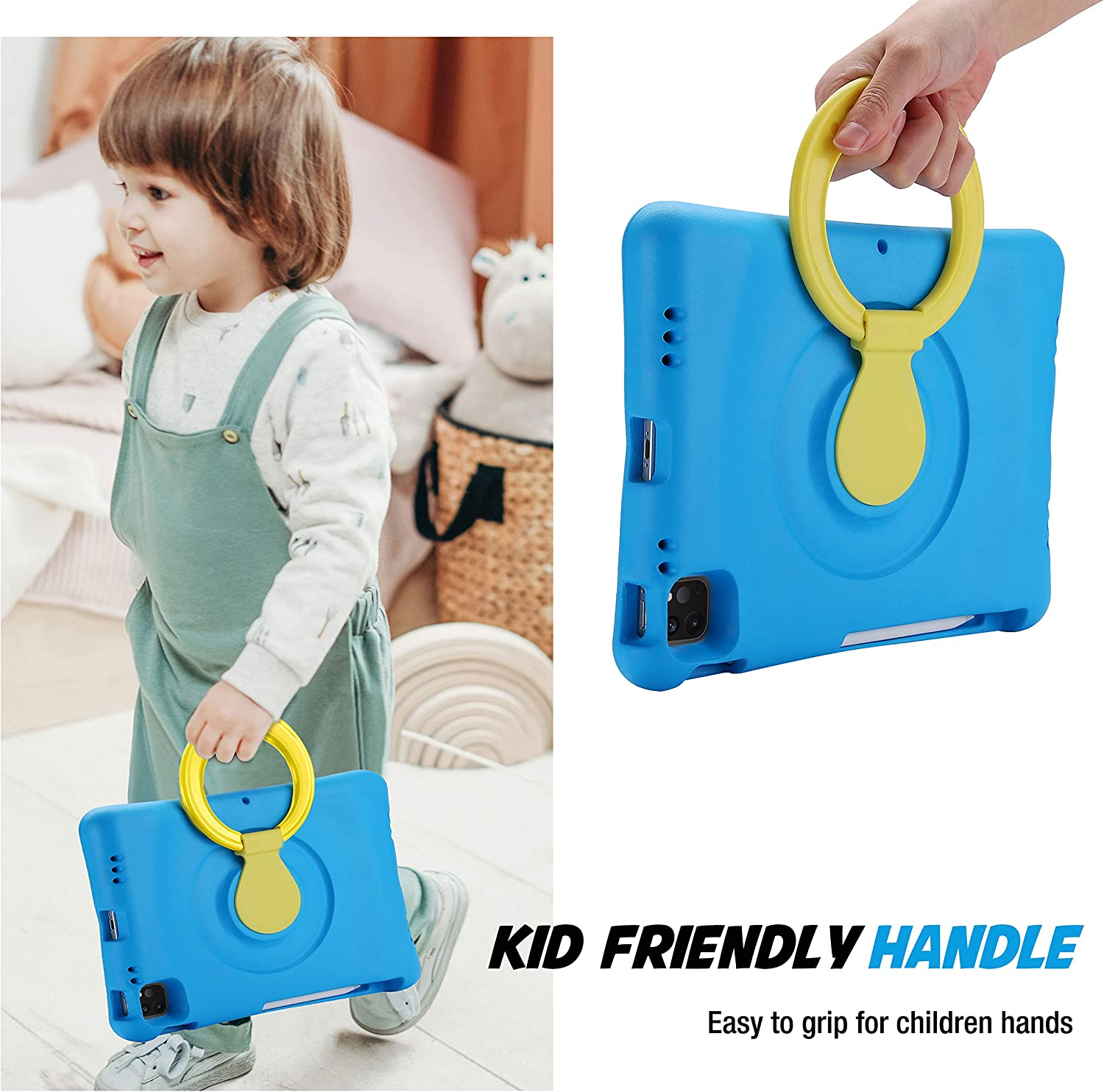 Procase Kids Case for Ipad Air 10.9" 5Th Gen 2022/4Th Gen 2020/Ipad Pro 11 2020/2018, Shockproof Rotate Handle Fold Stand Lightweight Kids Friendly Case &ndash;Blue image number 2