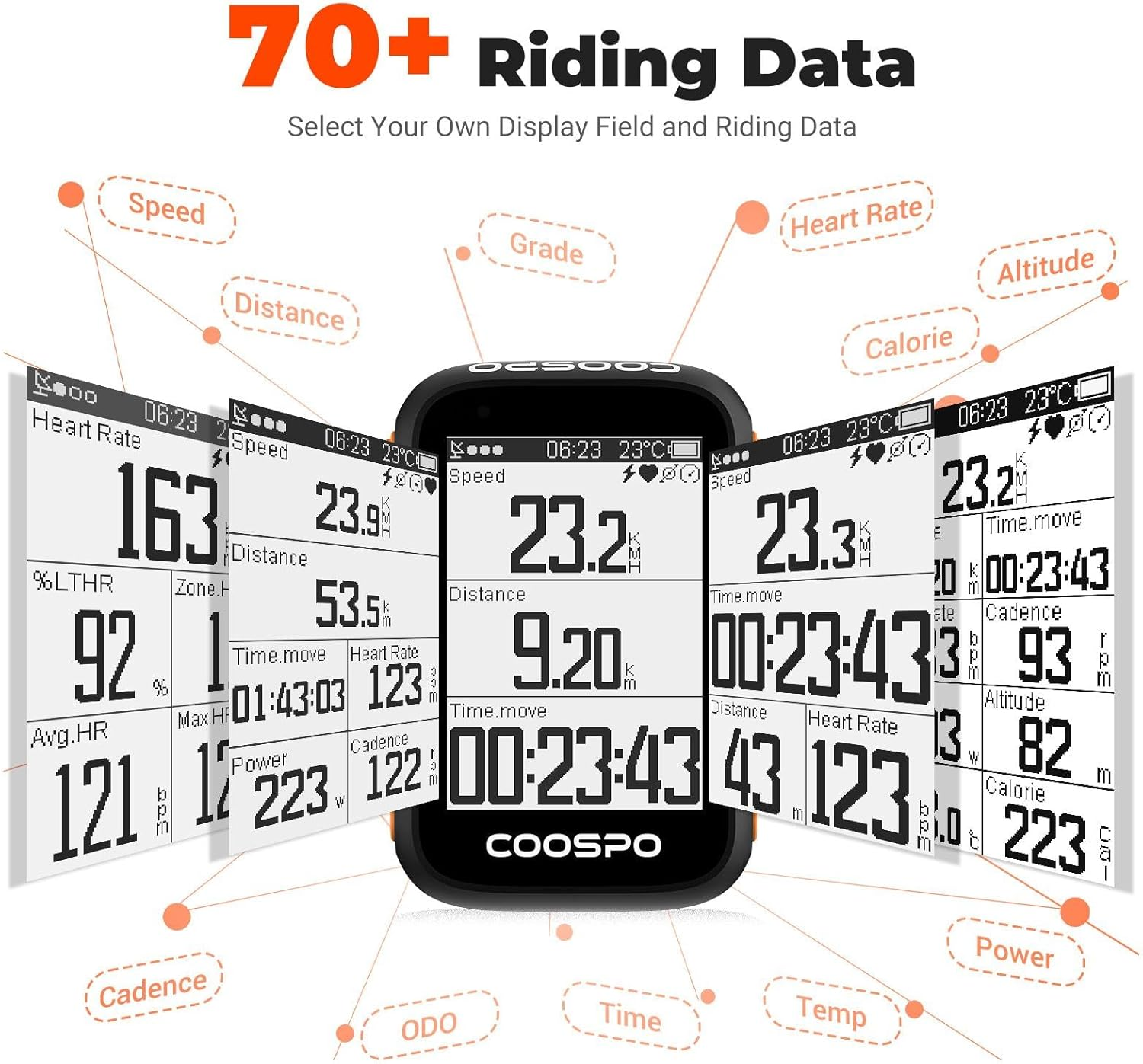 Coospo Bike Computer Wireless Gps,Bike Speedometer with Auto Backlight,Bluetooth ANT Cycling GPS Computer,Bicycle Computer BC200 with Waterproof,Compatible with Coosporide App Hr/Cad/Spd/Power Sensor