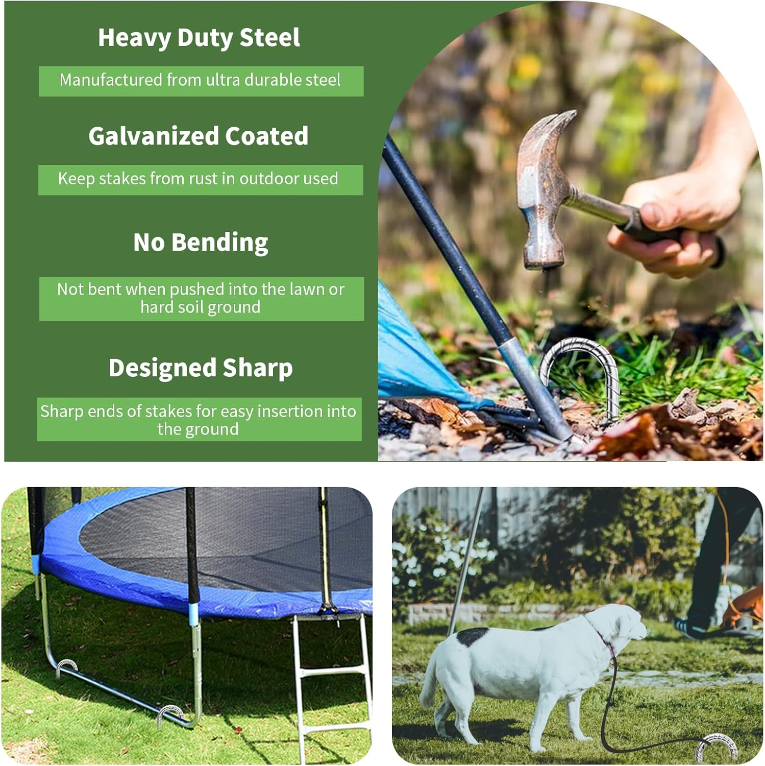 6 Pcs Rebar Ground Tent Stakes, 30CM Heavy Duty Metal Tent Pegs, Anti-Rust Galvanized Ground Anchor, Outdoor Camping Tent Stakes, Ground Anchor U Shaped Ground Nails for Garden Trampoline Swing (6) image number 6