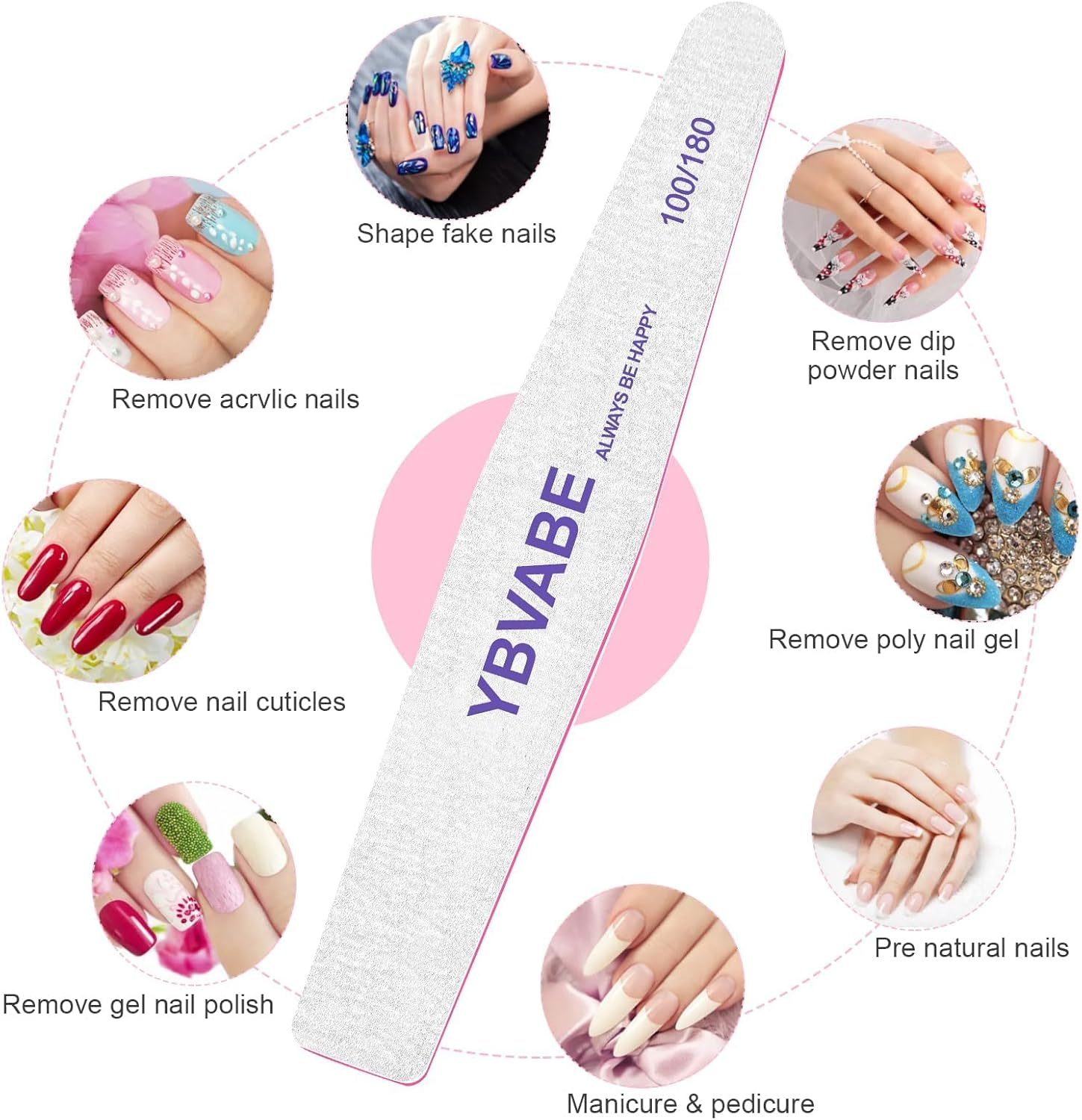 YBVABE Nail File, 12Pcs Nail Files180/240 Grit Double Sided, Premium Professional Salon Quality- Reusable Washable Emery Boards Manicure Tool for Nail Shaping, Dual Grit Manicure & Pedicure(Rhombus) image number 2