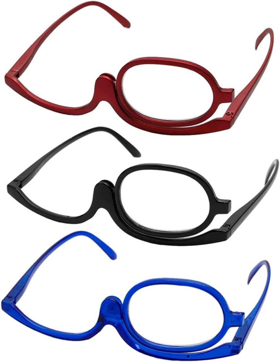 Queenbox +2.5 Make-Up Readers Single Lens Cosmetic Glasses Magnifying Glasses Fashion Eye Make up Flip Spectacles, Black image number 1