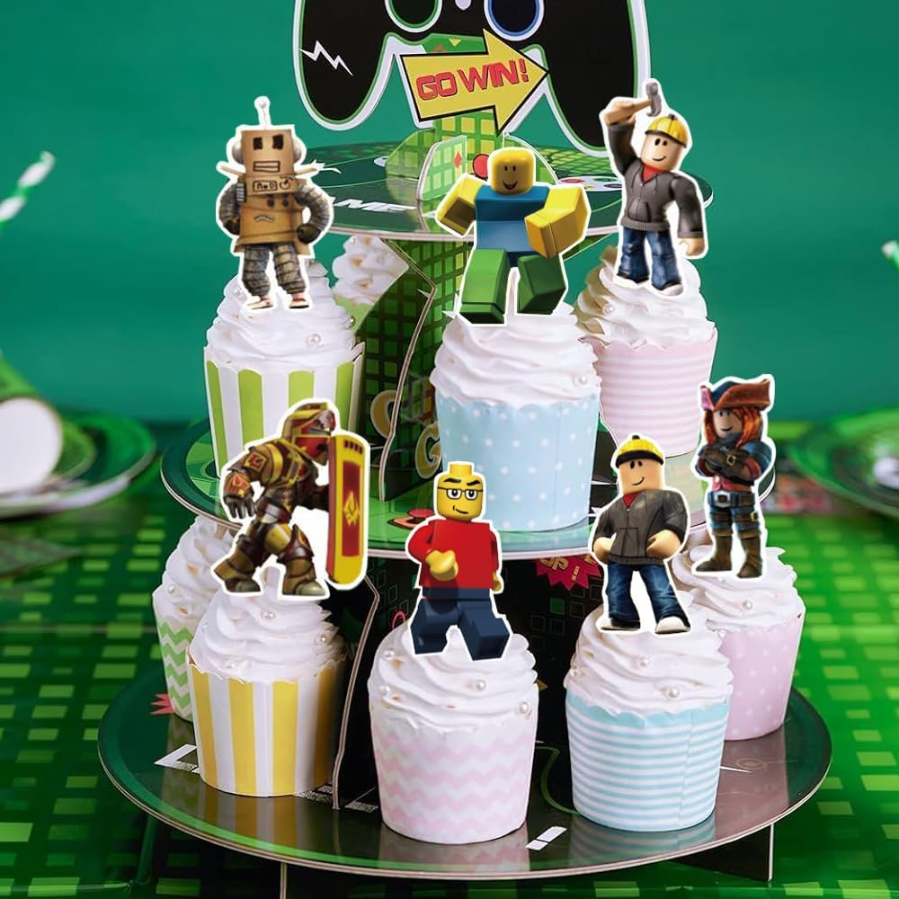 YGCHEN Cake Decoration for Roblox Cupcake Topper, Robot Birthday Cake Decoration, Video Game Cake Decoration, Happy Birthday Cake Topper, Children'S Birthday Cake Decoration, Pack of 26 image number 5