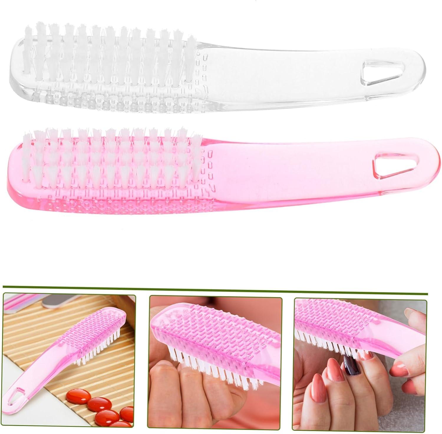 Beaupretty 2Pcs Sturdy Plastic Nail Brush for Fingernails Cleaning Brush Nail Dust Manicure Supplies Handle Grip image number 4