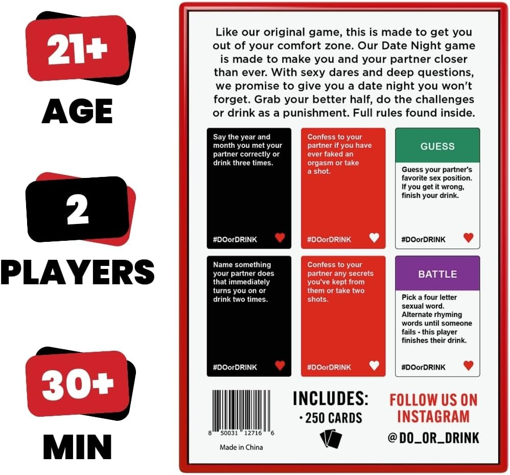 Do or Drink Date Night - Couples Games for Adults - Fun Drinking Games with 250 Cards - Great Couples Gift Ideas and Fun Couples Card Games for Adults image number 3