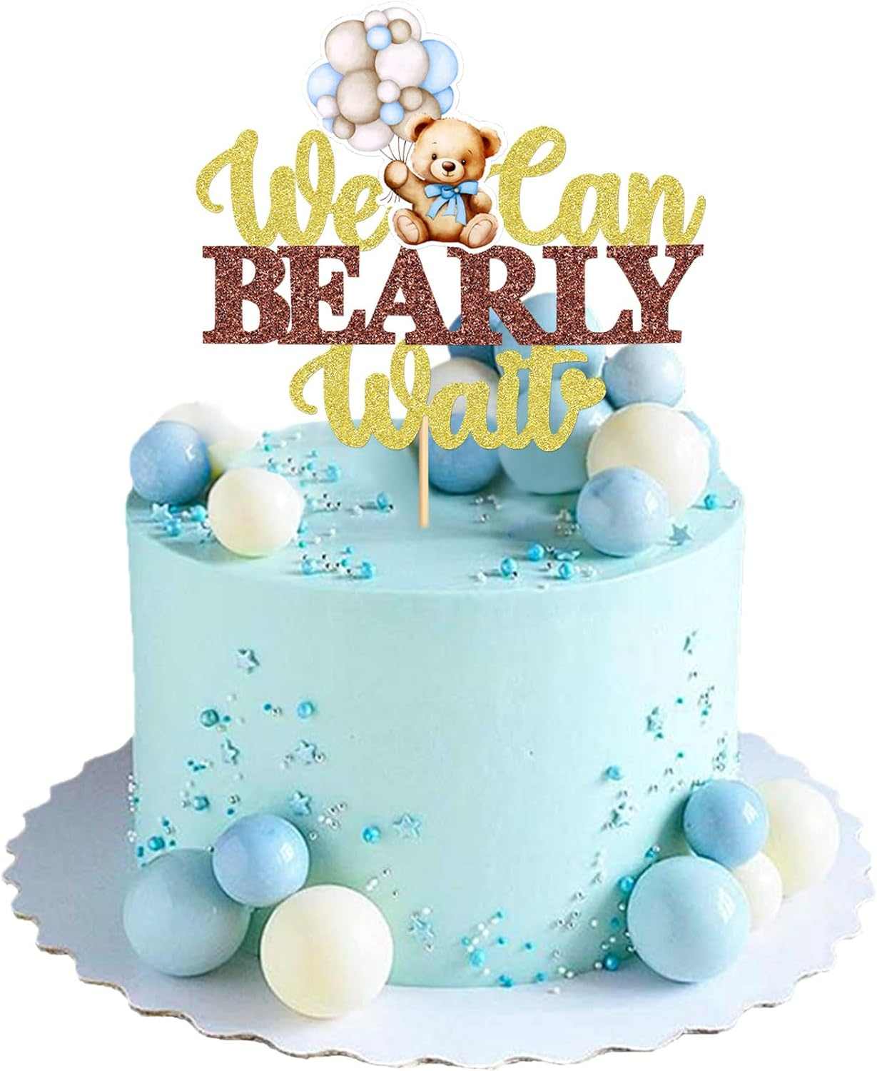 1 PCS We Can Bearly Wait Cake Toppers Selected Baby Shower Cake Decoration Gender Disclosure Theme Baby Shower Children'S Birthday Party Cake Decoration Supplies Blue Bear