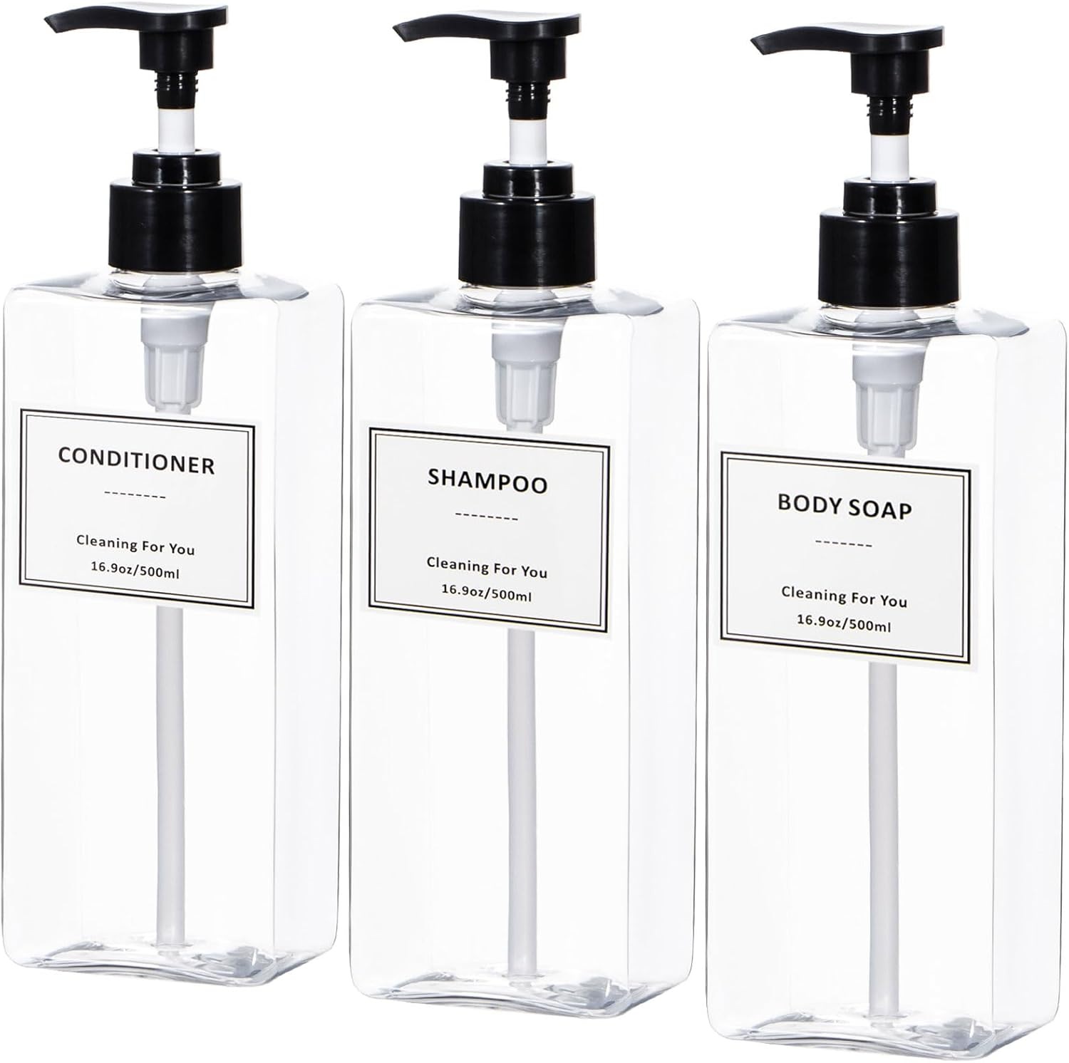 Yeeco Plastic Shampoo and Conditioner Dispenser - Refillable Pump Bottles, 16.9Oz/500Ml, 3 Packs for Bathroom, Kitchen, Hotel - Clear Blue image number 6