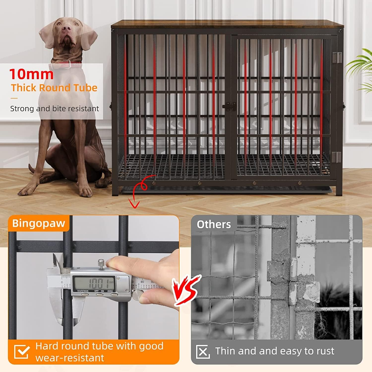Heavy Duty Dog Crate Furniture: 84Inch Wooden Dog Crates End Table Kennel with 3 Doors and Removable Tray - Extra Large Puppy Indoor Training Playpen House Decorative Side Table Cage Rustic Brown image number 5