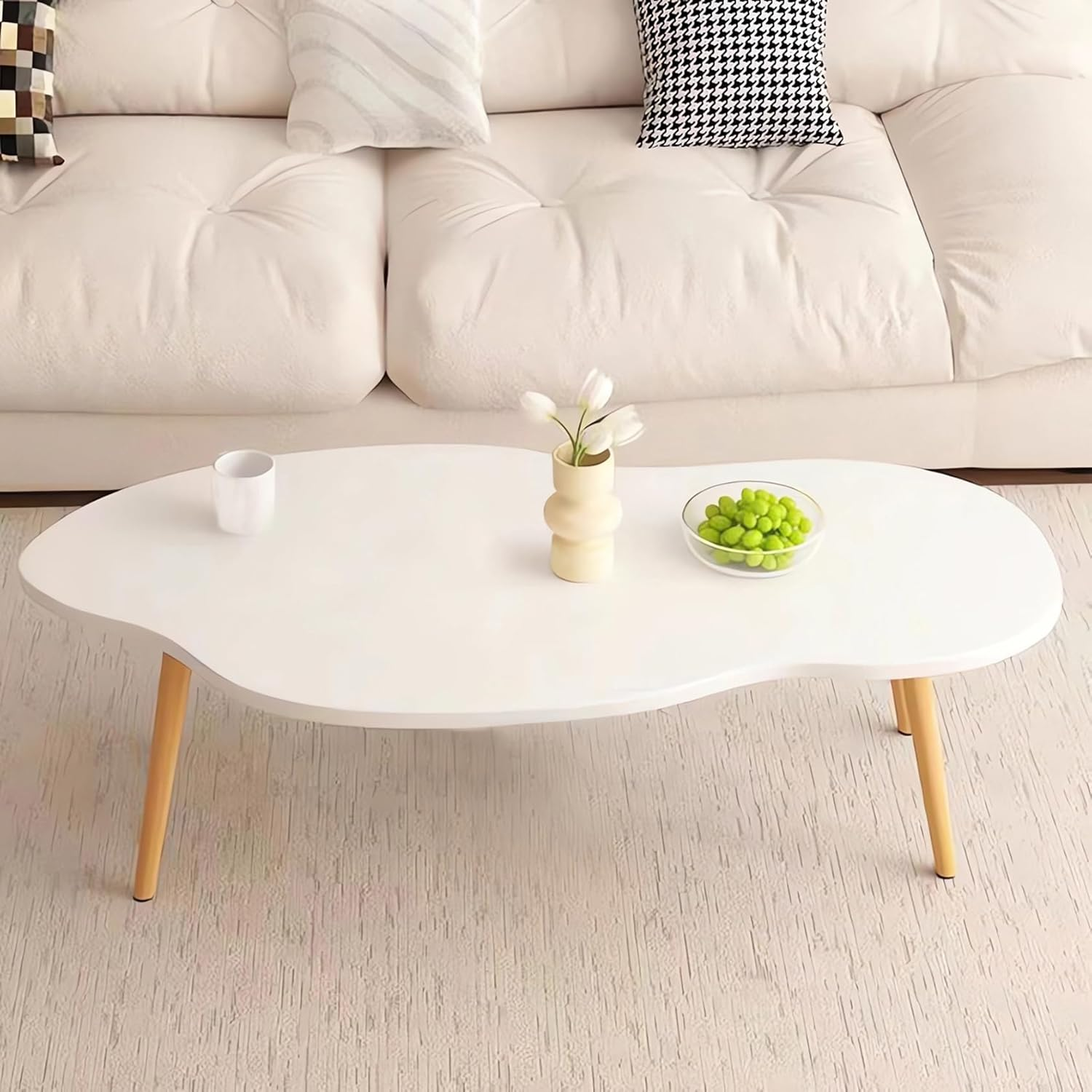Modern Cloud-Shaped Coffee Table, 80Cm X 40Cm X 42Cm, Living Room Furniture, Wood/White A263 (A White)