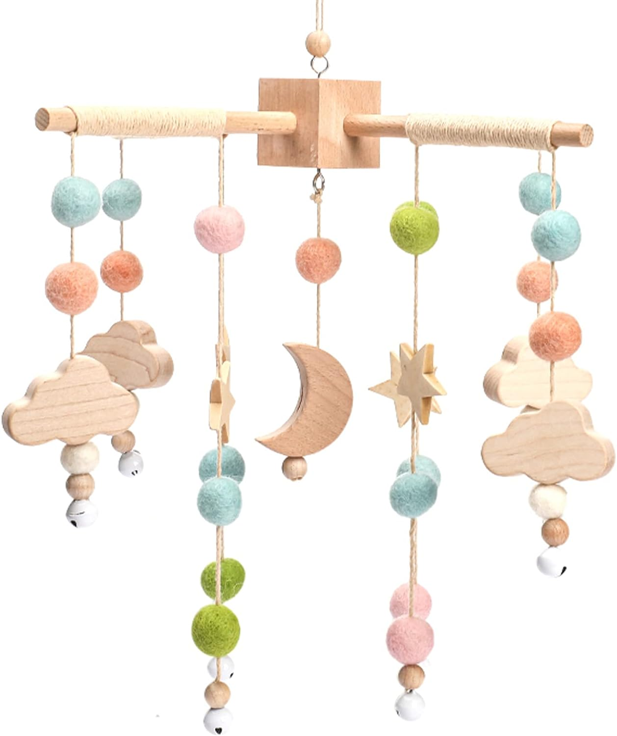 Promise Babe Clouds Wooden Baby Mobile - Blue Moon Design for Girl'S Bed
