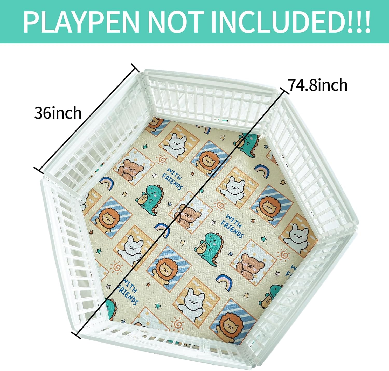 Hexagonal 75X75" Dog Pen Urine Pad, [PLAYPEN Not Included!] Reusable Whelping Playpen Crate Washable Pet Mattress, Training Pad for W36" Panel Hexagonal Pet Fence image number 5