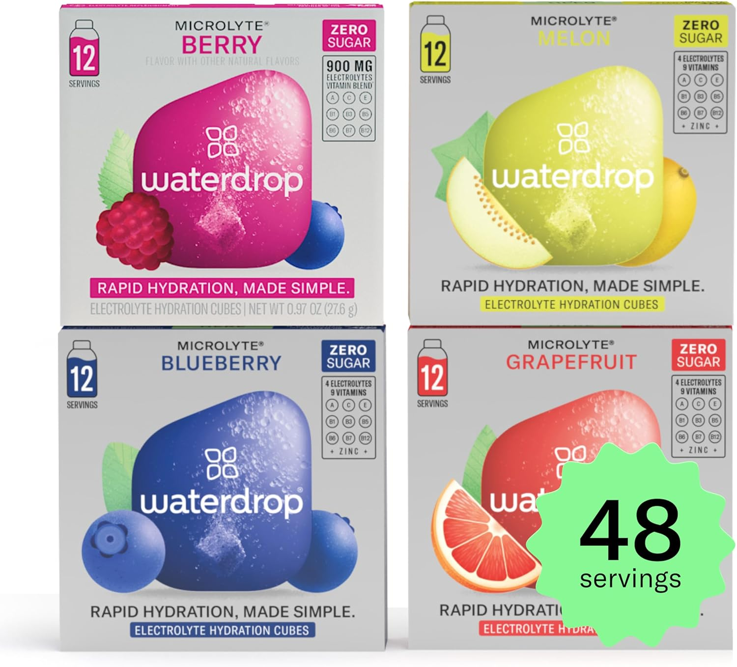 Waterdrop&reg; Microlyte Set, 48 Rapid Hydration Tablets with 4 Electrolytes, 9 Vitamins, Zinc - 4 Flavours - Keto, Gluten-Free, Zero Sugar & Vegan Recovery Drink, Rapid Rehydration, Water Flavouring image number 1