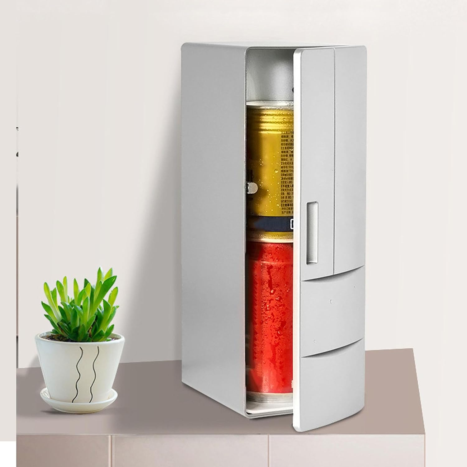 Mini Fridge, 2 Can Portable Refrigerator, 9 X 5 X 3.3Inch USB Freezer, Thermoelectric Cooler and Warmer Little Tiny Fridge for Bedroom, Cosmetics, Computer, Car image number 6