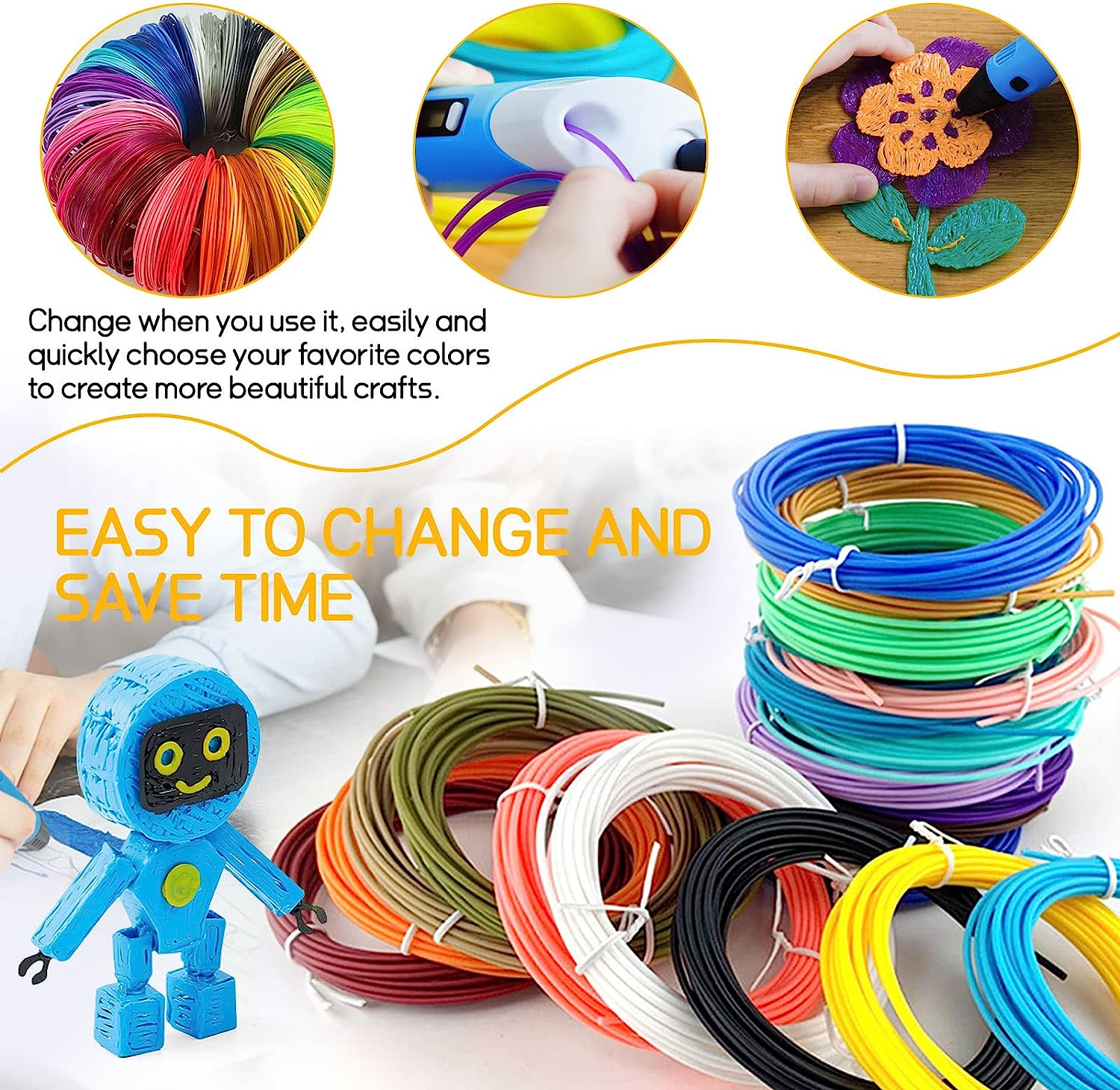 40 Colors 3D Printer Pen Filament Refills, PLA Filament 1.75Mm, Each Color 16.4 Feet, Total 656.1 Feet, Multicolored Filament Bundle Dimensional Accuracy +/- 0.02 Mm (Colorful) image number 2