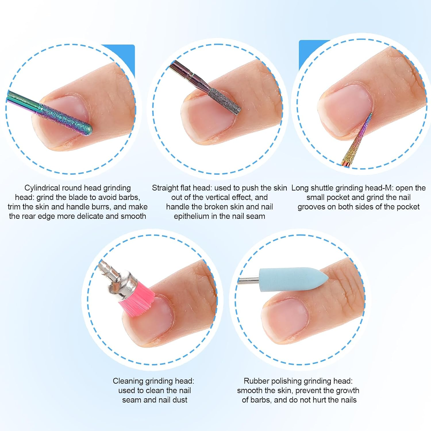 10Pack Cuticle Bits,Spiral Manicure Drill Bits with Brush and Buffer,Stainless Steel Nail Bit for Nail Drill for Art Set Professional for Manicure,Pedicure Cuticles