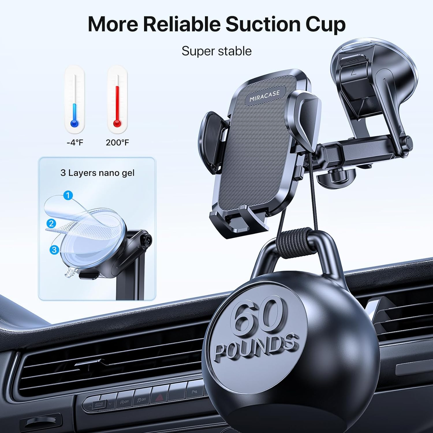 【2025 Newest】 Miracase Car Phone Holder 【4-In-1】 Car Phone Mount for Dashboard & Air Vent & Windshield & Desk, Universal Mobile Phone Holder for Car for Iphone 15 Pro Max 14 13 XR XS Samsung and More image number 1