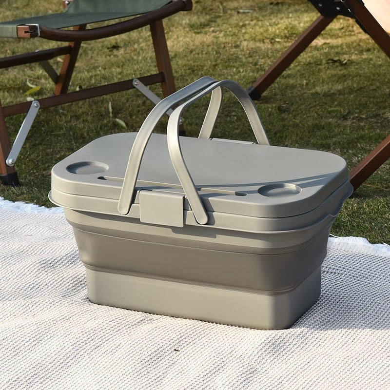 AIMALL Outdoor Picnic Basket with Lid, Folding Multifunctional Camping Storage Box, Plastic Table Storage Basket for Picnic and Outdoor Activities, 18.5 X 11.2 X 9.3 Inches image number 5