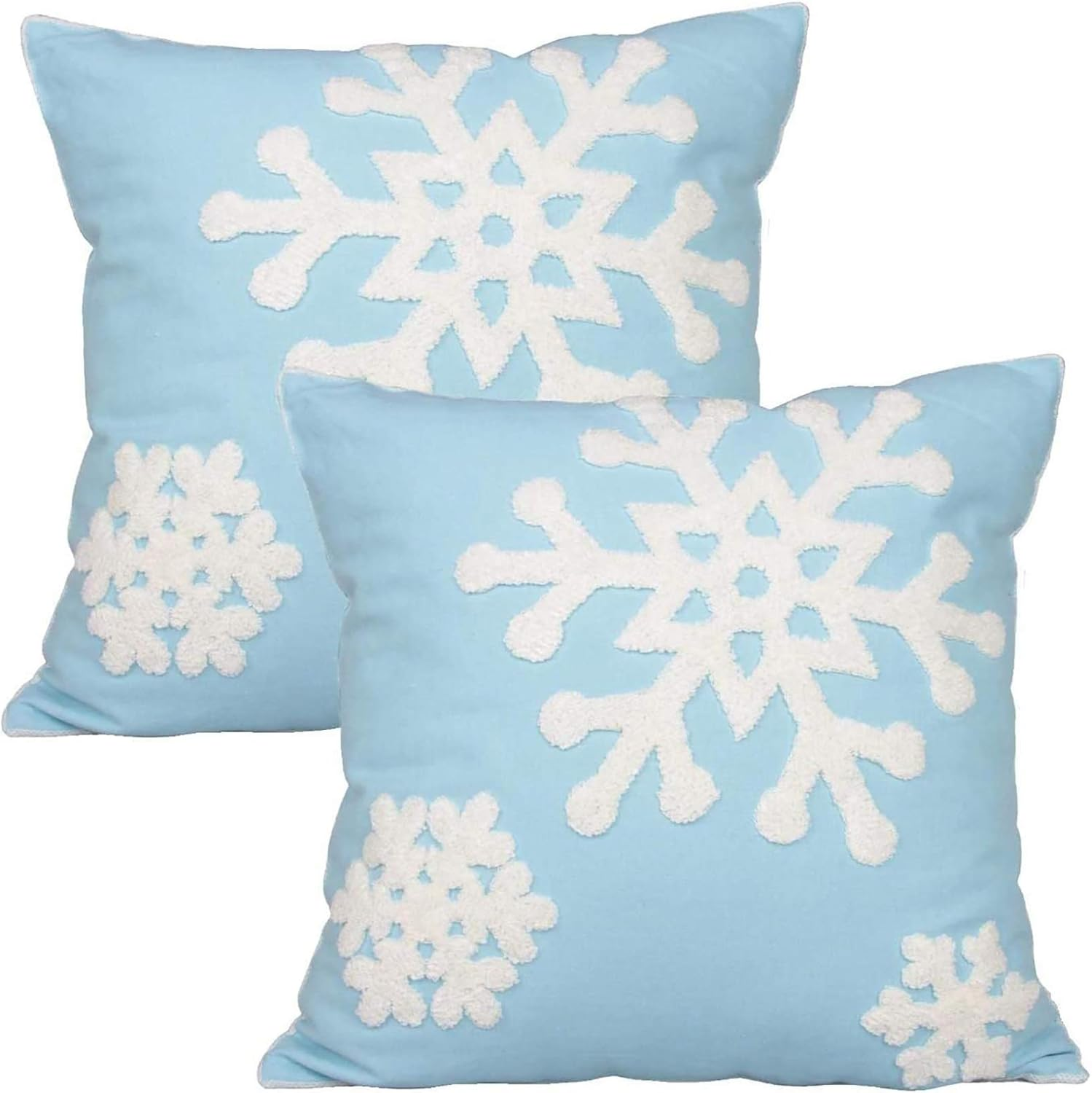 E.Life 18X18 Soft Canvas Christmas Winter Snowflake Style Cotton Linen Embroidery Throw Pillows Covers W/Invisible Zipper for Bed Sofa Cushion Pillowcases for Kids Bedding (1 Pair White)