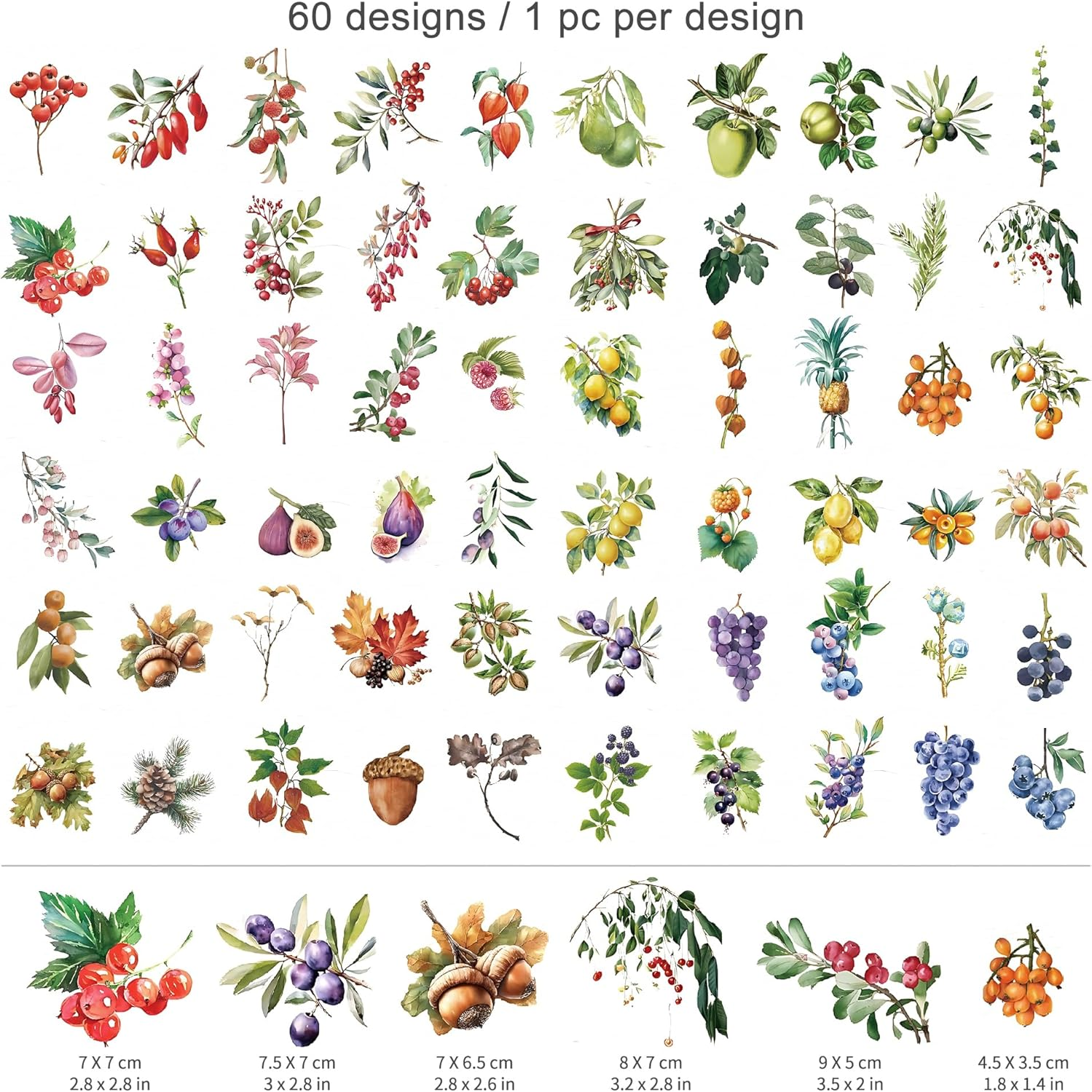 Mayplous Fruit Scrapbook Sticker Decal Set, Plastic PET, DIY Journaling, Lemon, Pineapple, Grape, Orange, 60 Pieces, Sticky Pearl, Circle Doily Paper, Beige Paper String - Mandy image number 6