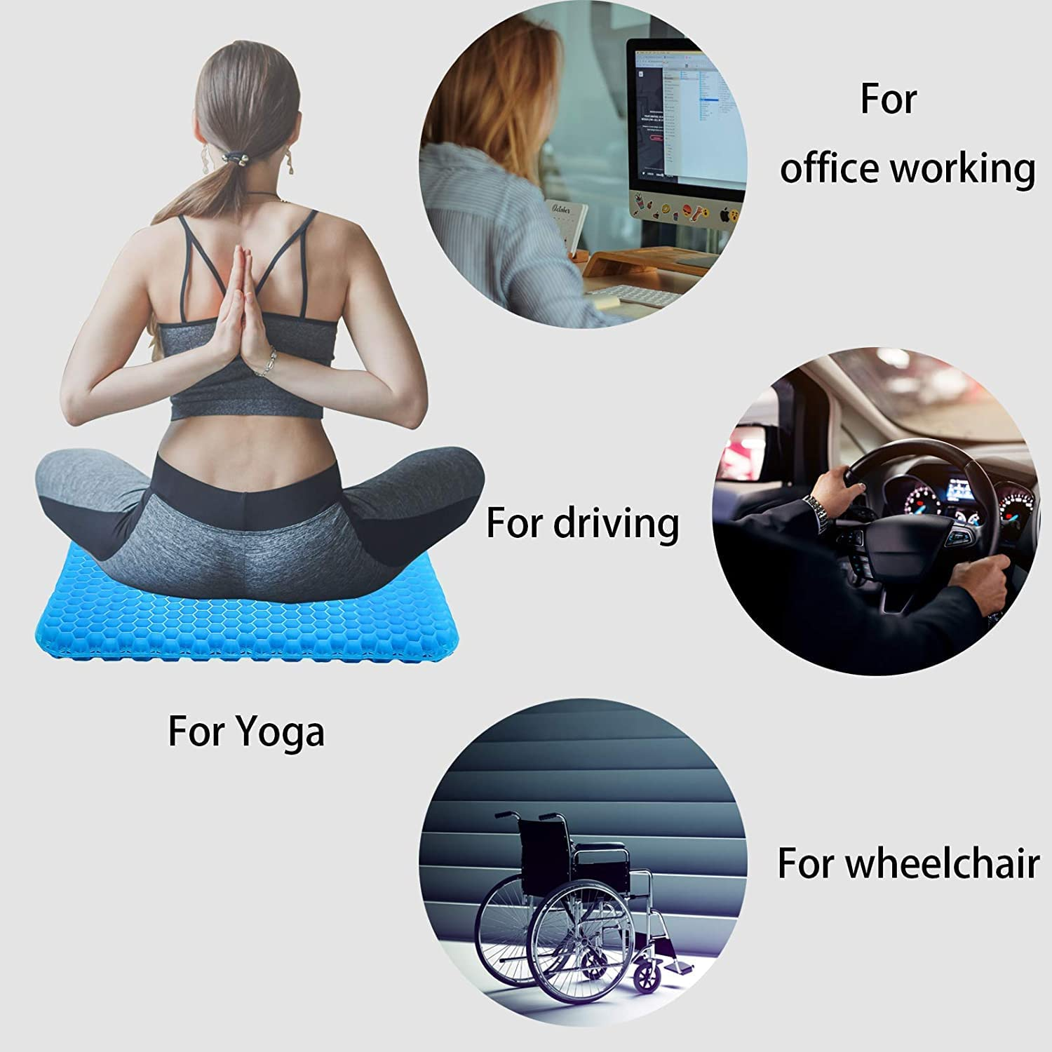 Gel Seat Cushion, Cooling Seat Cushion Thick Big Breathable Honeycomb Design Absorbs Pressure Points Seat Cushion with Non-Slip Cover Gel Cushion for Home Office Chair Car Wheelchair Truck image number 4