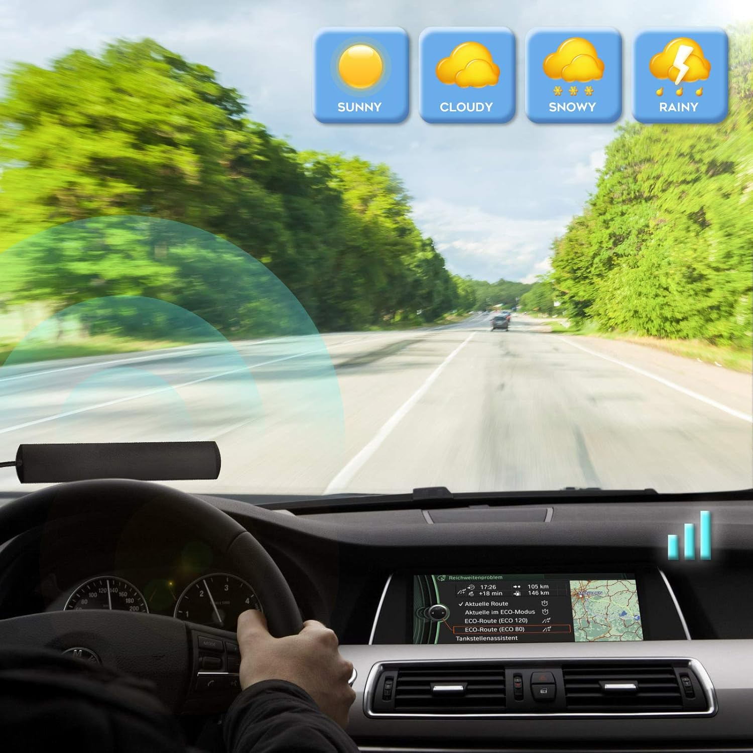 Eightwood Car Stereo FM Radio Antenna, Hidden Windshield Antenna, DIN Plug Adhesive Patch Antenna + DIN Female to ISO Adapter for Vehicle Car Truck Stereo Receiver Head Unit FM HD Radio image number 4