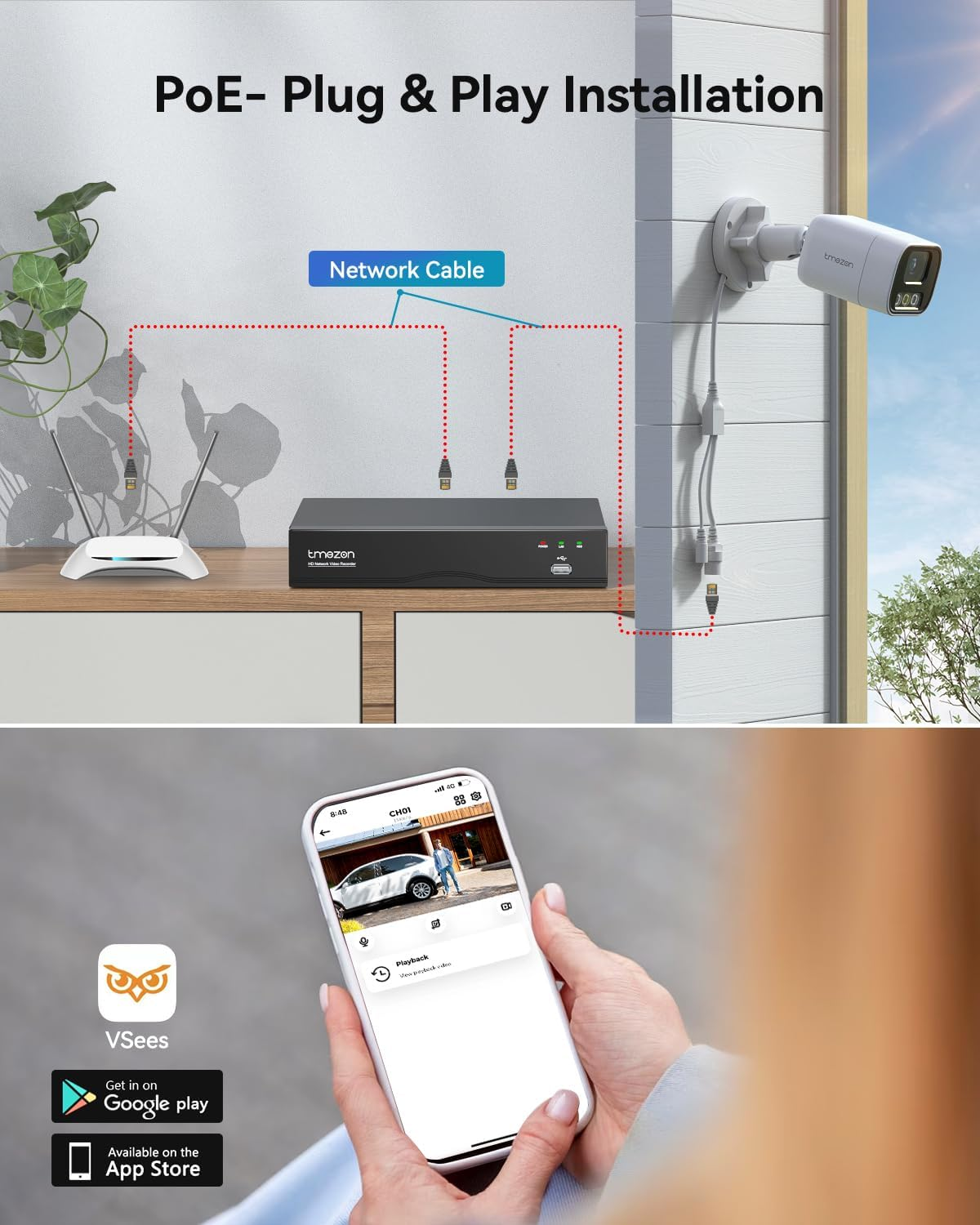 TMEZON Smart 4K 16CH Home Security Camera System, 4Pcs Wired 5MP Poe IP Cameras Outdoor with Person Vehicle Detection, 4K 16CH NVR with 1TB HDD for 24-7 Recording, ZR08PA AU+1TB (ZR08PA) image number 5