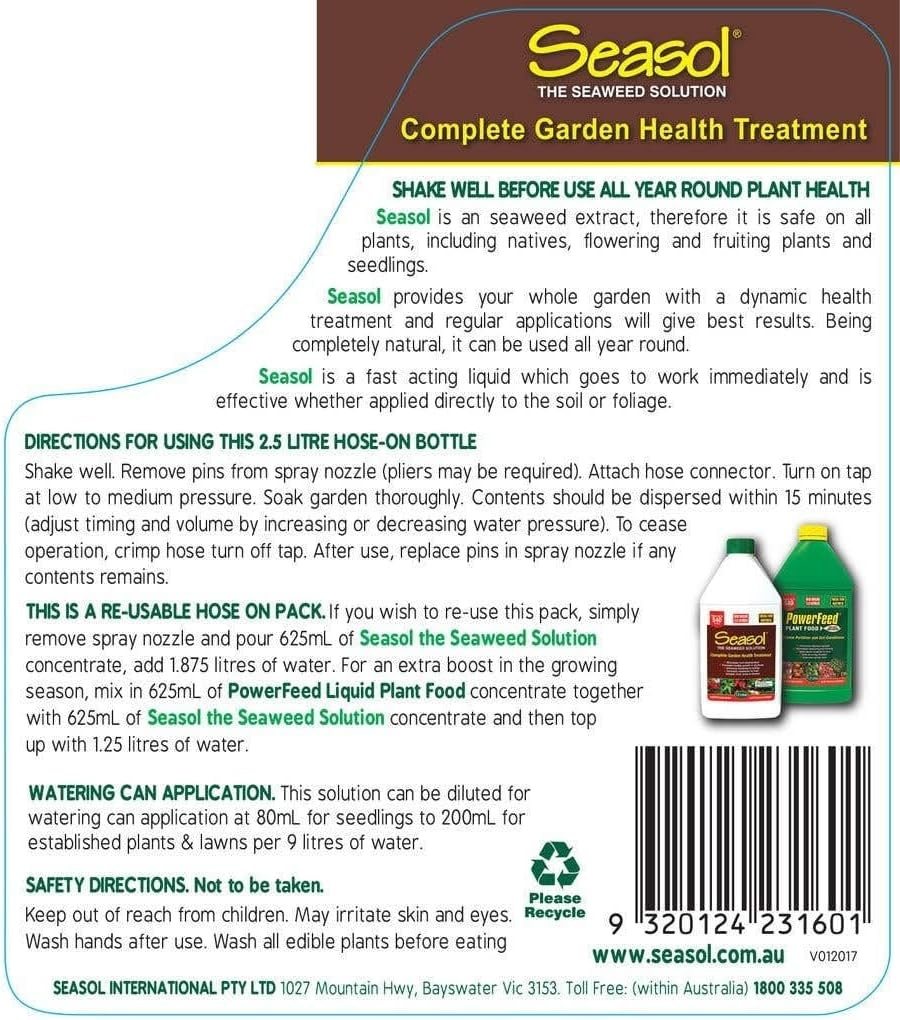 Seasol Ready-To-Use Hose on Seaweed Solution Fertilizer 2.5 Litre, Brown