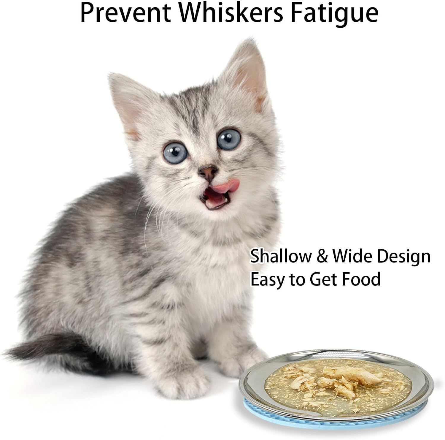 Stainless Steel Cat Food Dishes - Relief Whisker Fatigue Bowls with Non-Slip Mats - Shallow Plates for Wet & Dry Food (2 PCS, Small) image number 6