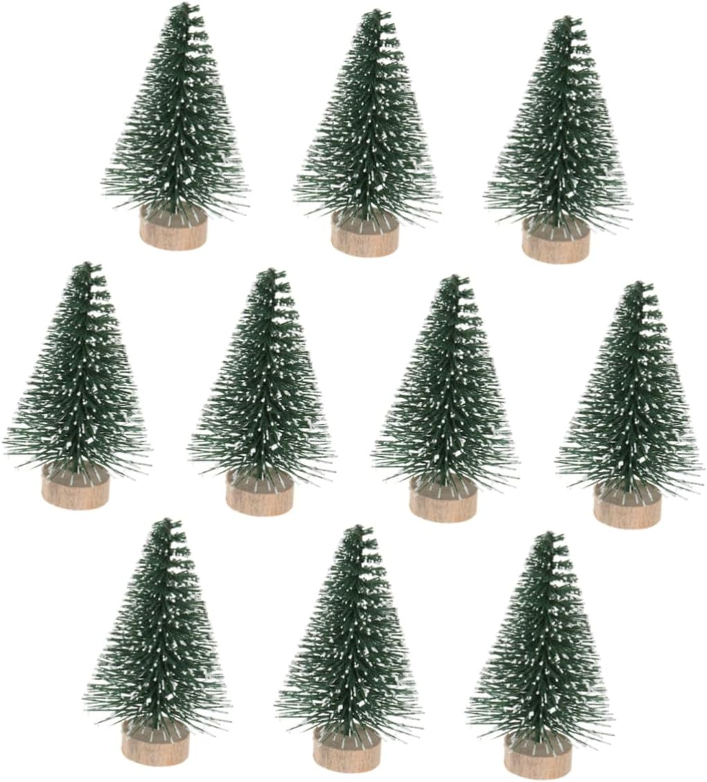 Mini Christmas Tree Decorations 5Cm Snow Covered Pine Flocking Desktop Ornaments 10Pcs Set for Xmas Party Home Table Decoration image number 2