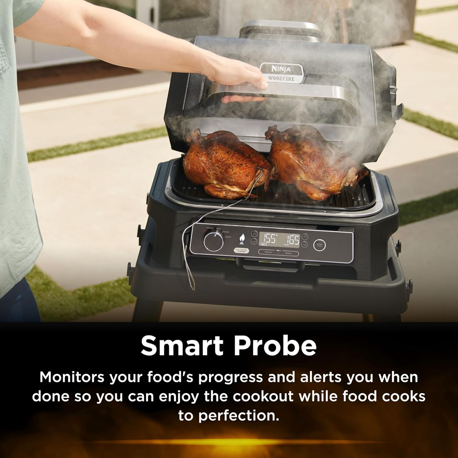 Ninja Woodfire Pro XL Outdoor Electric BBQ Grill & Smoker, Table Top Air Fryer, Includes Non-Stick Grill Grate & Crisper Basket, OG850ANZ, Black image number 1