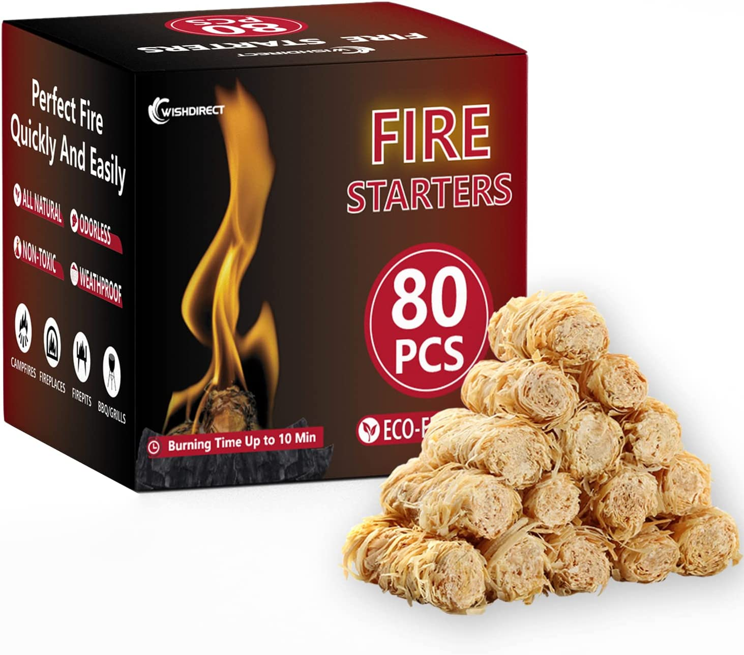 Fire Starters for Campfires Fireplace (80 Pack) - Easy & Quick Charcoal Firestarter Fits for Kamado Joe Big Green Egg image number 2
