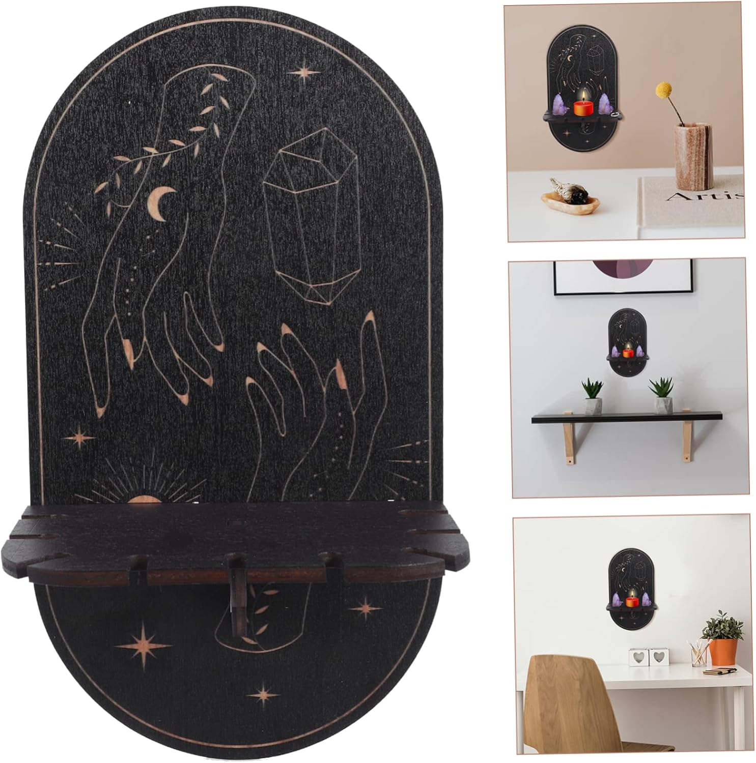 Boho Crystal Shelf Display Rack Action Figure Stand Bohemian Decorative Stand Wall-Mounted Jewelry Holder image number 6