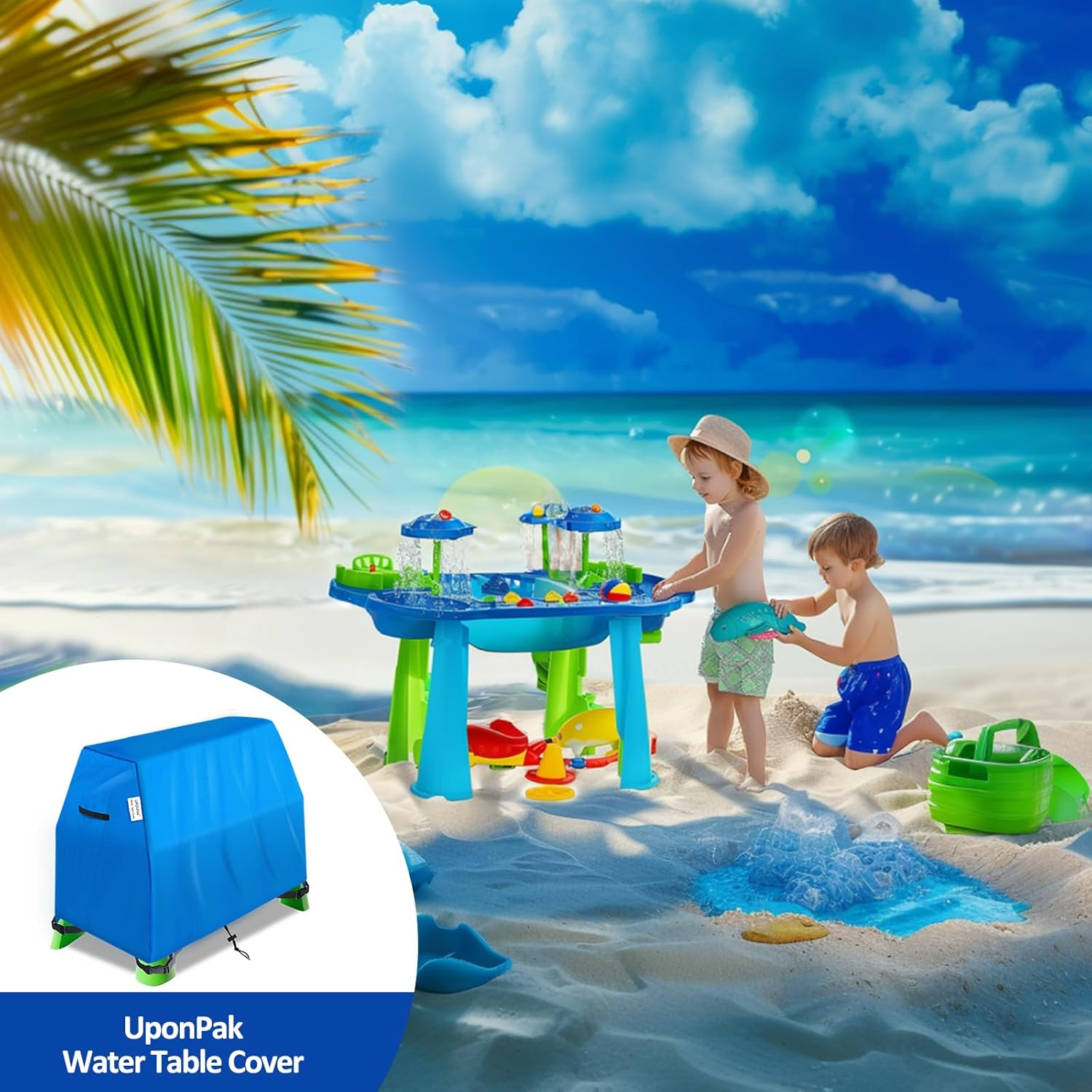 Kids Water Table Cover, Sand Table Toys Covers, Waterproof, Outdoor Kids&lsquo; Play Table Cover, Fit Step2 Rain Showers Splash Pond Water Table, Blue image number 1
