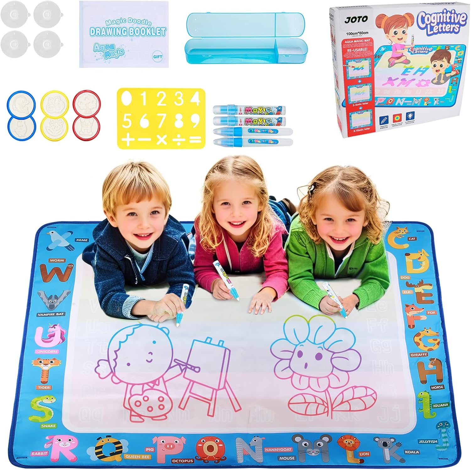 JOTO Magic Aqua Water Doodle Mat, Extra Large Drawing Coloring Mat Painting Writing Board with Accessories Educational Learning Toy for Kids Toddlers Boys Girls Age 3 4 5 6 7 8 Year Old -Mixed image number 6