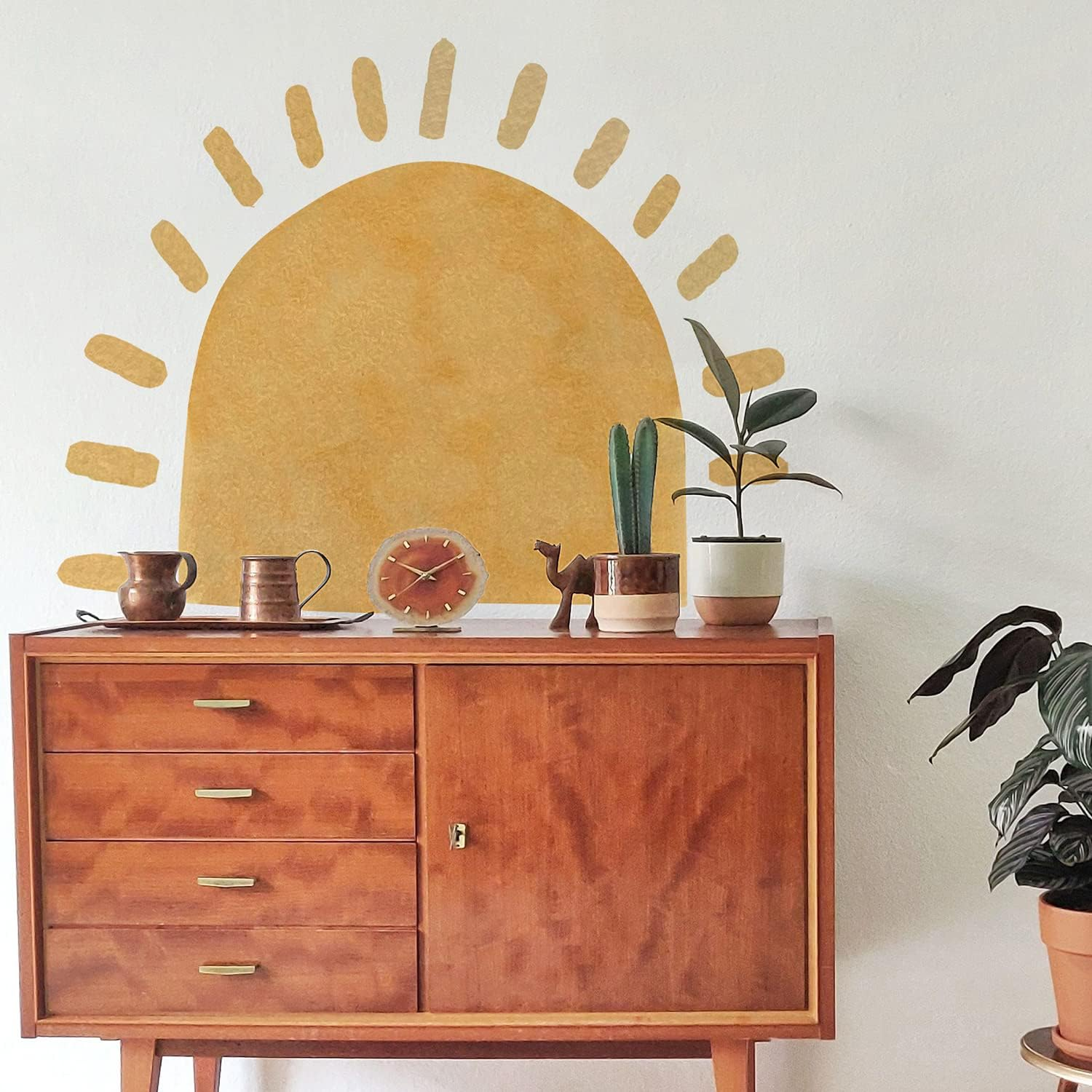 Large Fabric Watercolor Boho Half Sun Wall Decals Peel and Stick, Pastel Sunrise Wall Murals Stickers, Sunshine Wall Arch Art Decor for Kids Room Playroom Nursery Bedroom, 45.28" X 35.43" image number 2