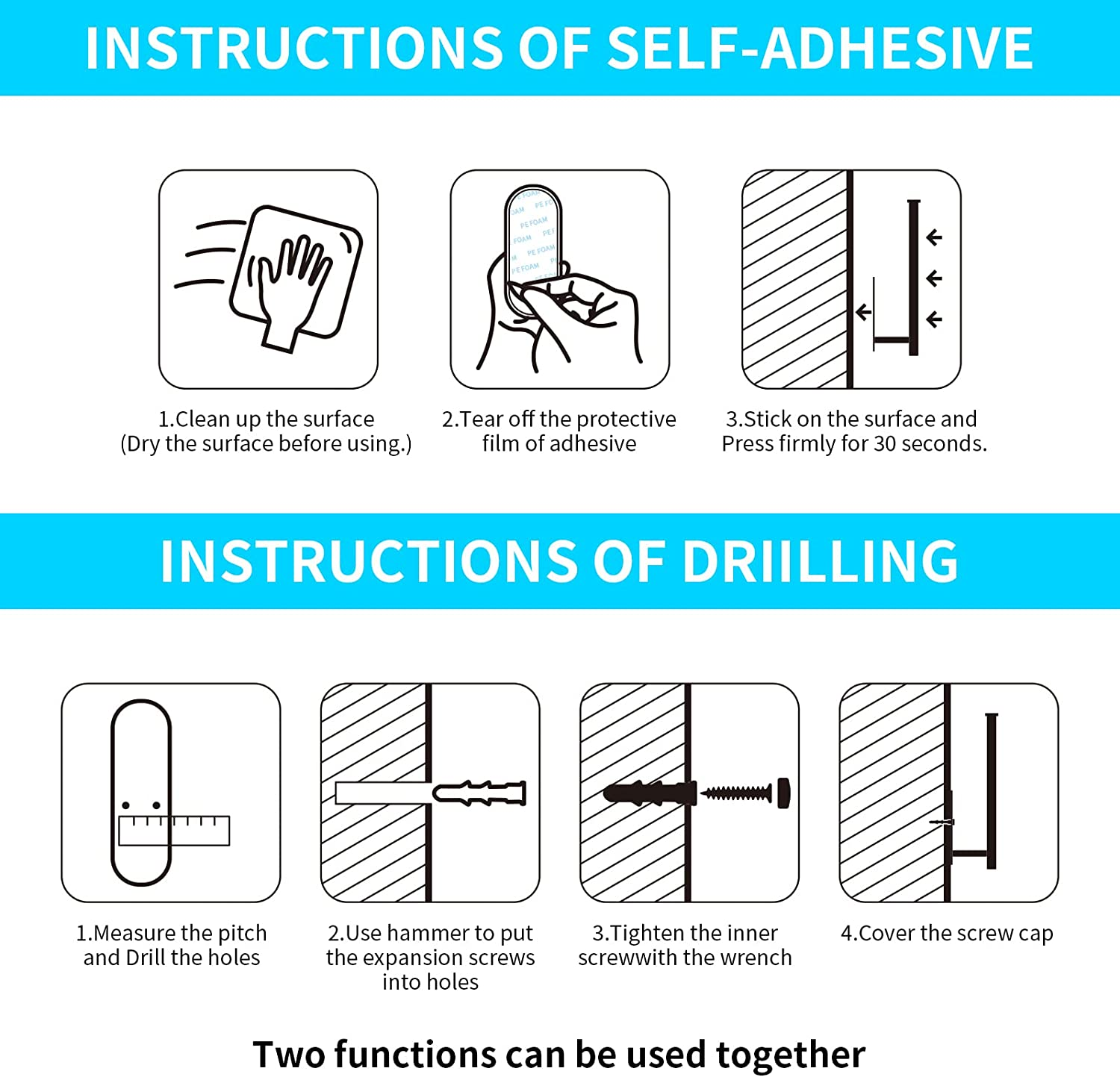 Paper Towel Holder under Cabinet, Self Adhesive Paper Towel Holder for Kitchen Wall Mount SUS304 Stainless Steel Holder under Counter Hanging Towels Kitchen Organization (Black)