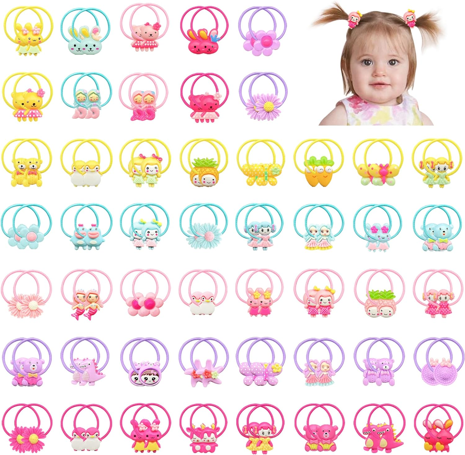 AMMY Multicolour Silk Cartoon Scrunchie Hair Ties Set for Women with Long Hair image number 3