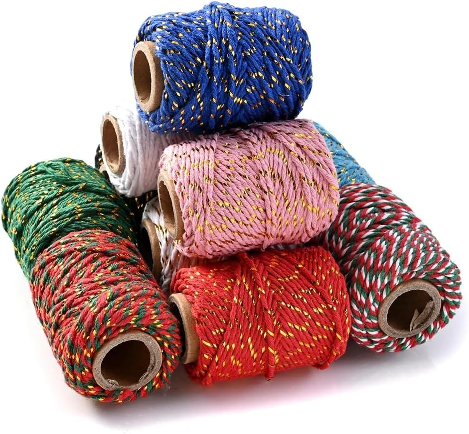 Christmas Cotton String Twine Rope for Gift Wrapping, 4 Rolls Baker Twine Packing Cord, Candy Ribbon image number 6