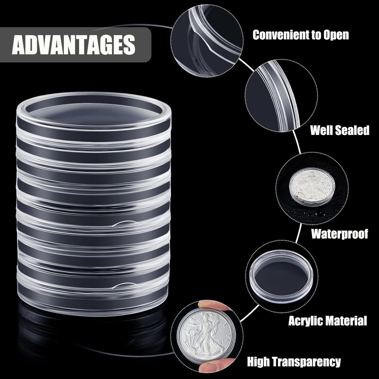 40 Pcs 46Mm Coin Capsules, with Foam Gasket and Plastic Storage Box, Coin Holder Case with Storage Organizer Box for Coins Collector, for Coin Collection, Coin Collection Supplies image number 3