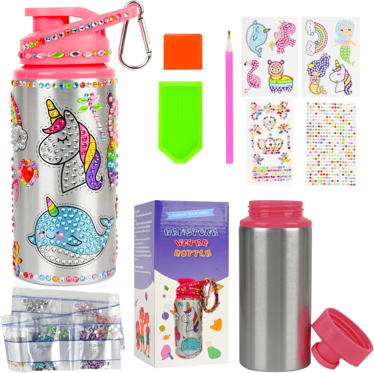 Kinderlolo Decorate Your Own Water Bottle Kits for Girls, 5 6 7 8 Year Old Girl Gifts, Unicorn DIY Gem Diamond Painting Craft, Arts and Crafts for Kids Ages 6-8 Girls Water Bottles for School Birthday image number 5