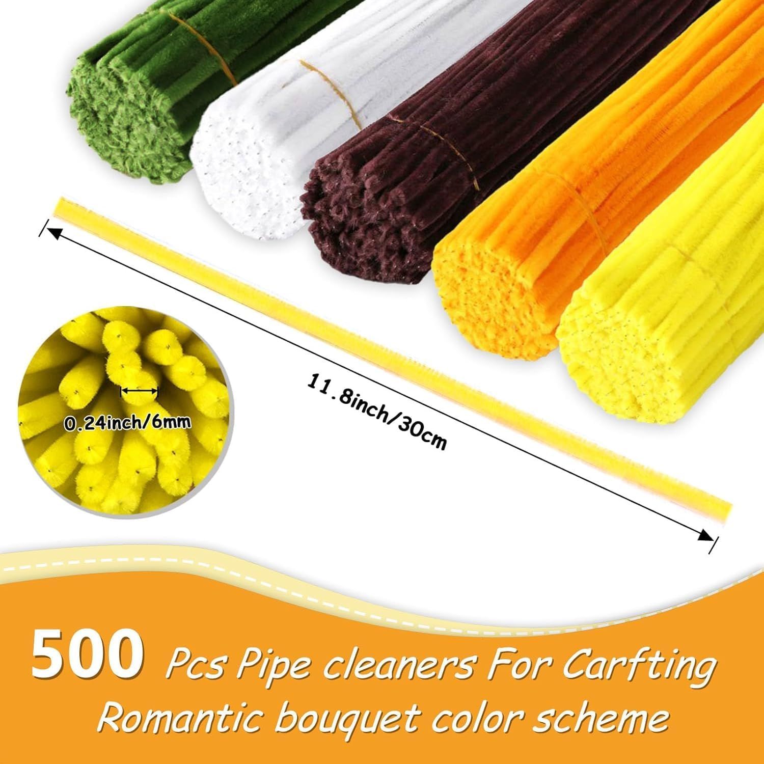 Pipe Cleaners Craft, Sunflower Color Set, 5 Colors 500Pcs Thick & Durable Chenille Stems Fuzzy Sticks Craft Supplies Pipe Cleaners for DIY Art and Craft Creative Gift Party Decorations image number 3
