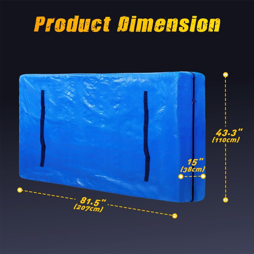 Mobi Mattress Bag for Moving & Storage, King Single Mattress Protector with 8 Handles & Wide-Opening Zippers, Reusable Mattress Cover & Moving Bag, Blue, 207X110X38Cm