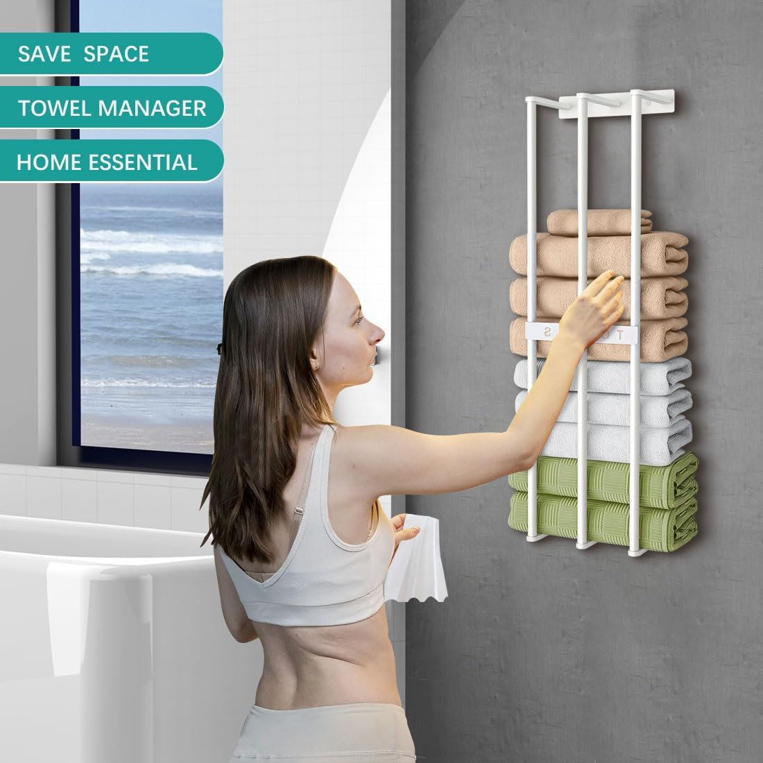 Bath Towel Bars,Towel Racks for Bathroom Wall Mounted, Towel Storage, Metal Bath Towel Holder for Folded Large Washcloths (White) image number 6