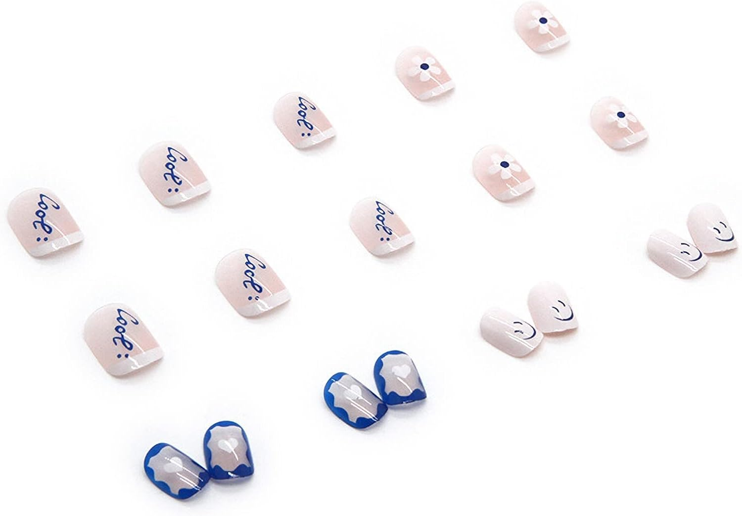 Press on Nails Short Square, Navy Blue Glossy Fake Nails Short with Daisy Flowers Short Coffin Glue on Nails Acrylic Nails Press on for Women Girls 24Pcs image number 1